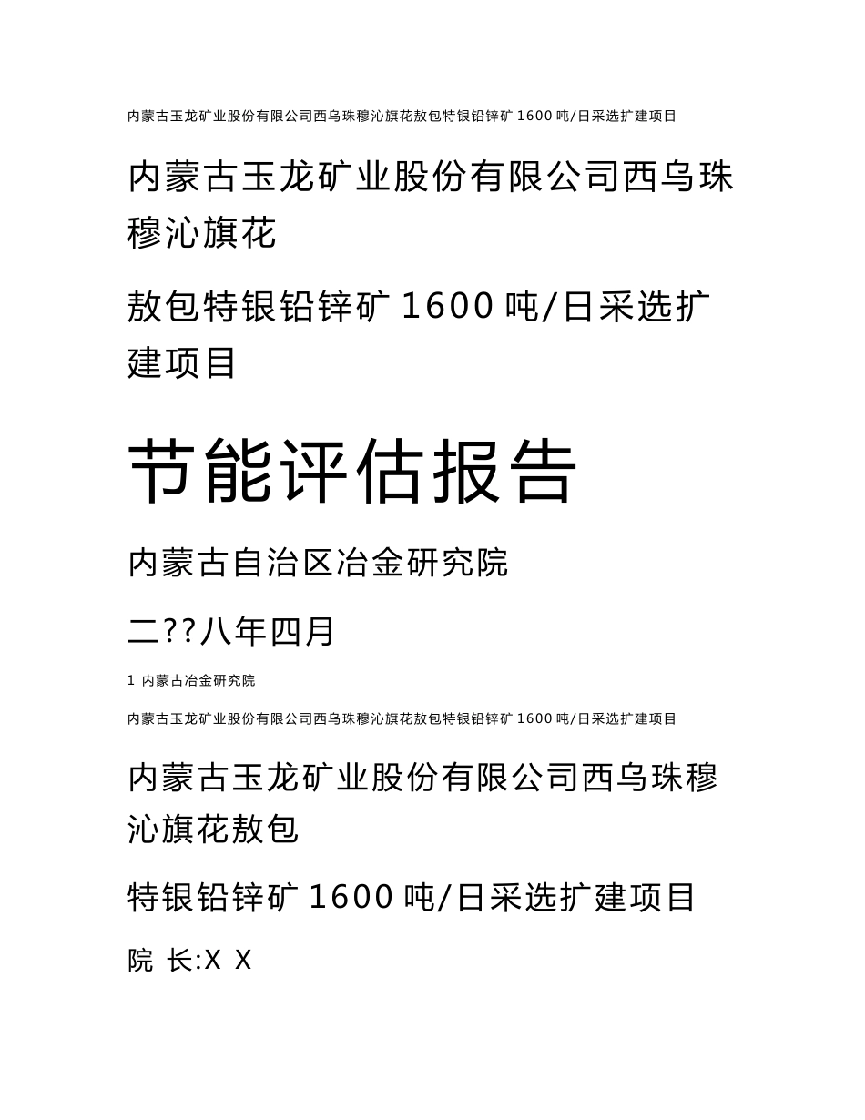 [调查报告]银铅锌矿1600吨日采选扩建项目节能评估报告_第1页