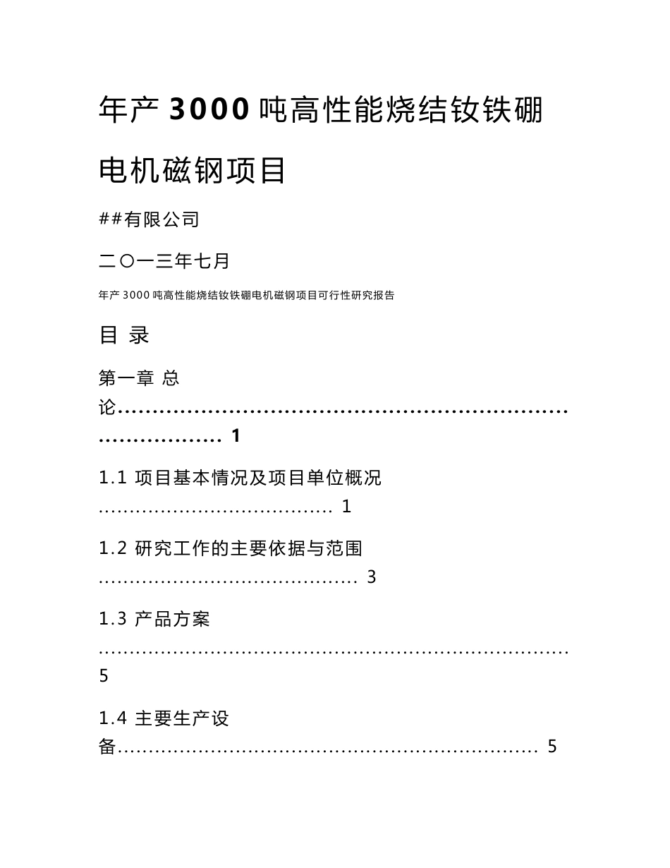 荧光磁业年产3000吨永磁电机磁钢项目可行性研究报告_第1页