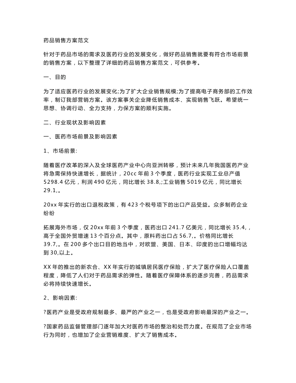 药品销售方案范文_第1页