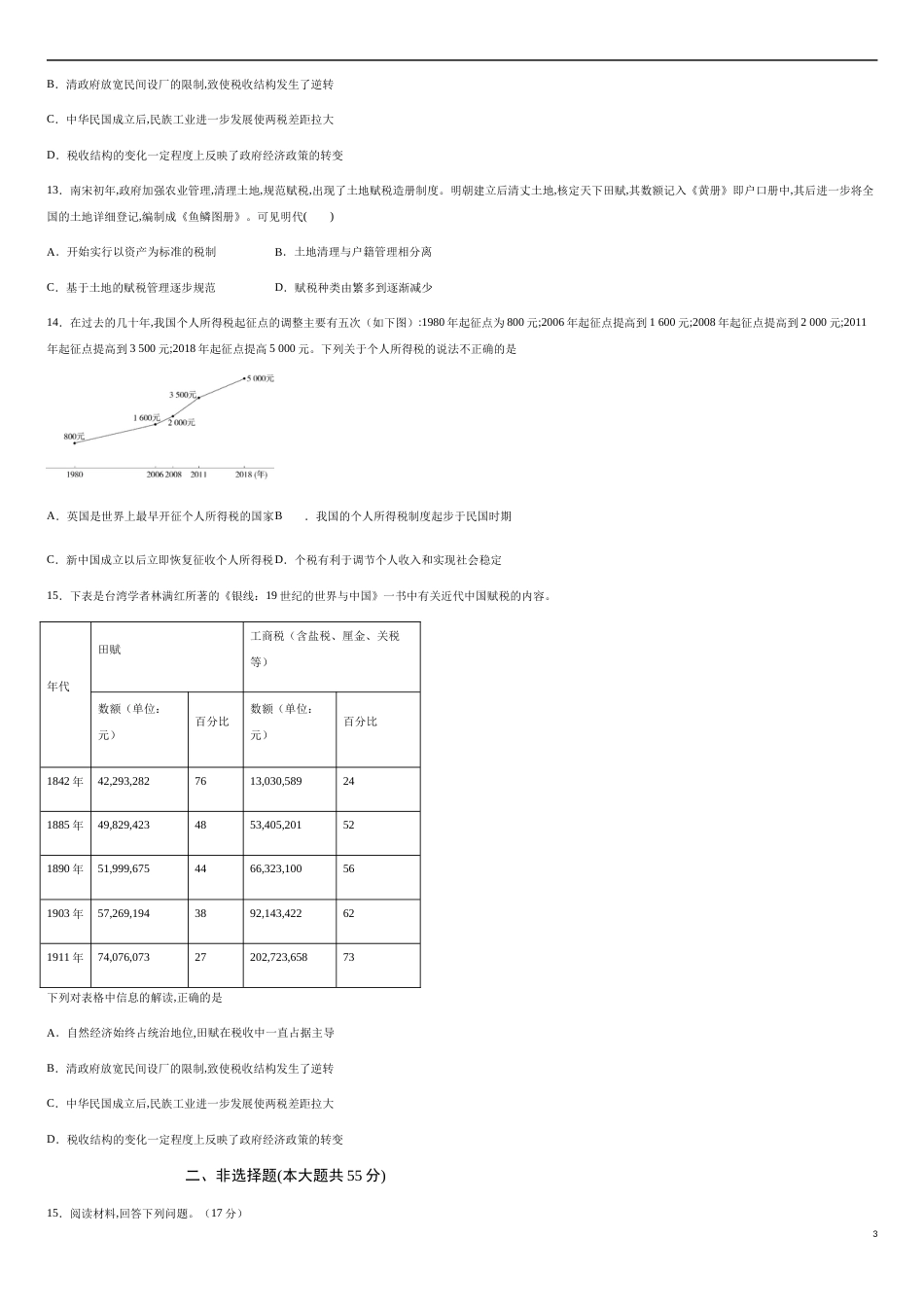 第五单元 货币与赋税制度【过关测试】—2020-2021学年高二历史单元复习一遍过（选择性必修1国家制度与社会治理）（原卷版）_第3页