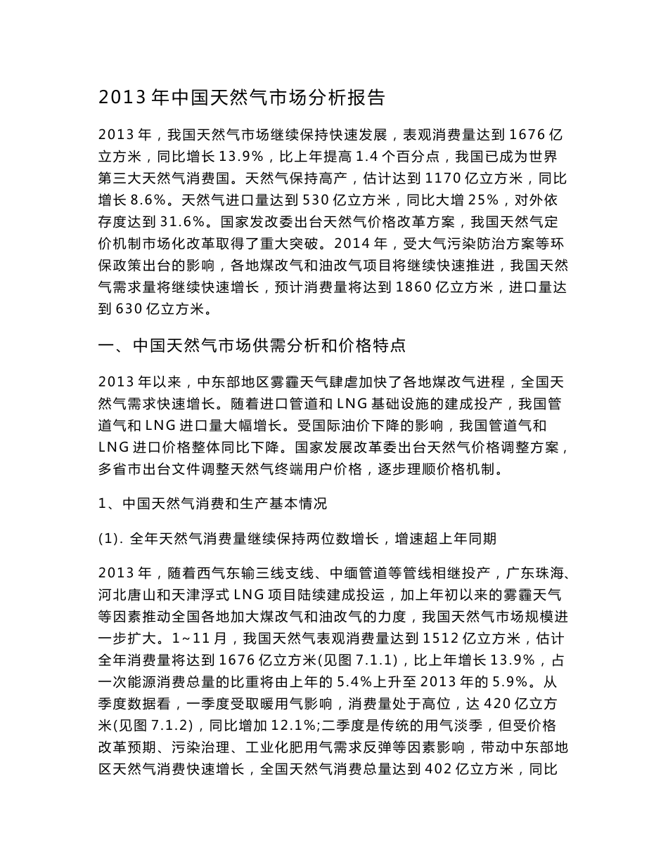 2013年中国天然气市场分析报告_第1页