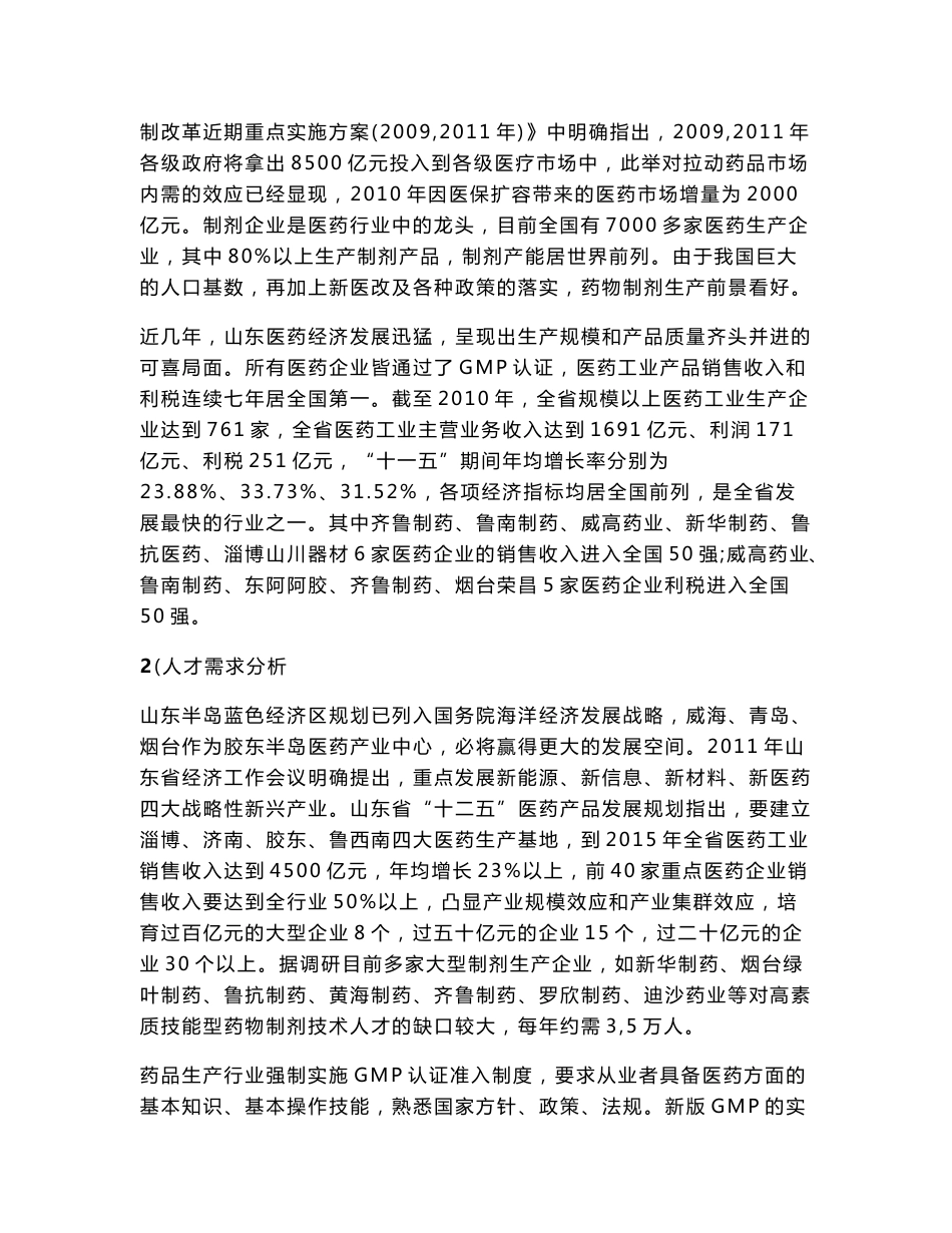 【山东药品食品职业学院】-药物制剂技术专业建设方案_第3页