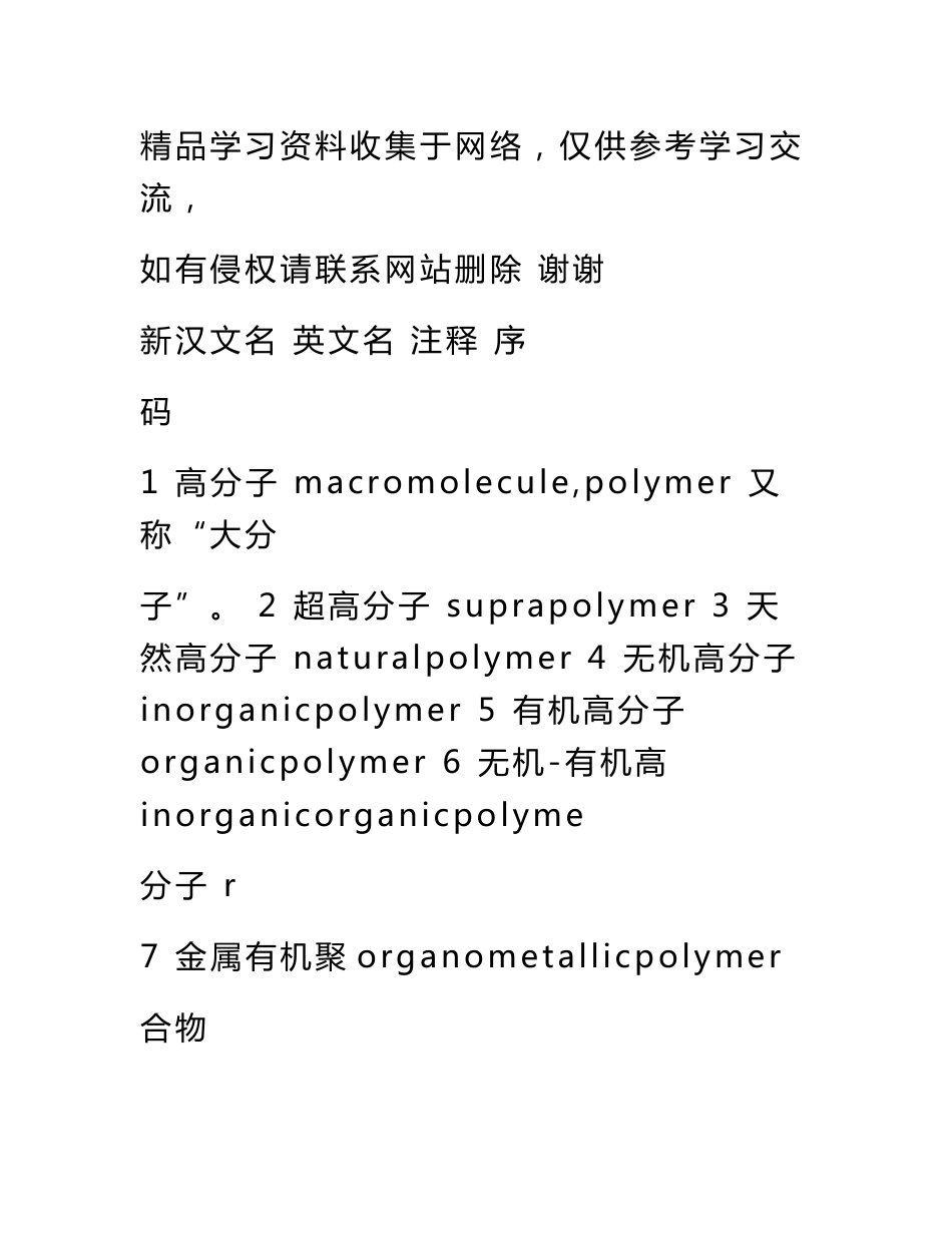 高分子专业英语词汇材料_第1页