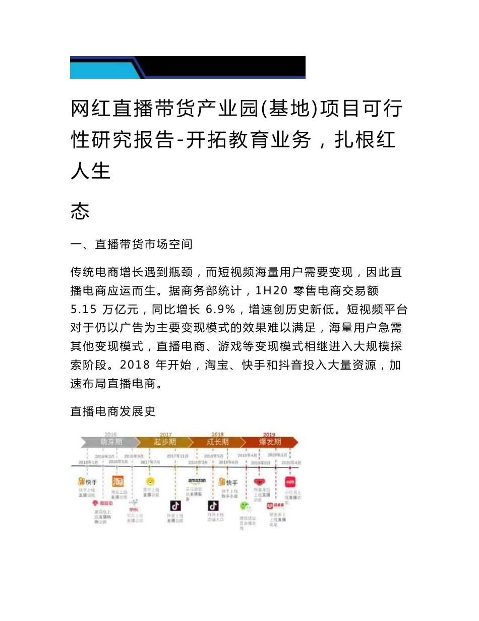 网红直播带货产业园（基地）项目可行性研究报告-直播带货崛起，电商空间广阔_第1页