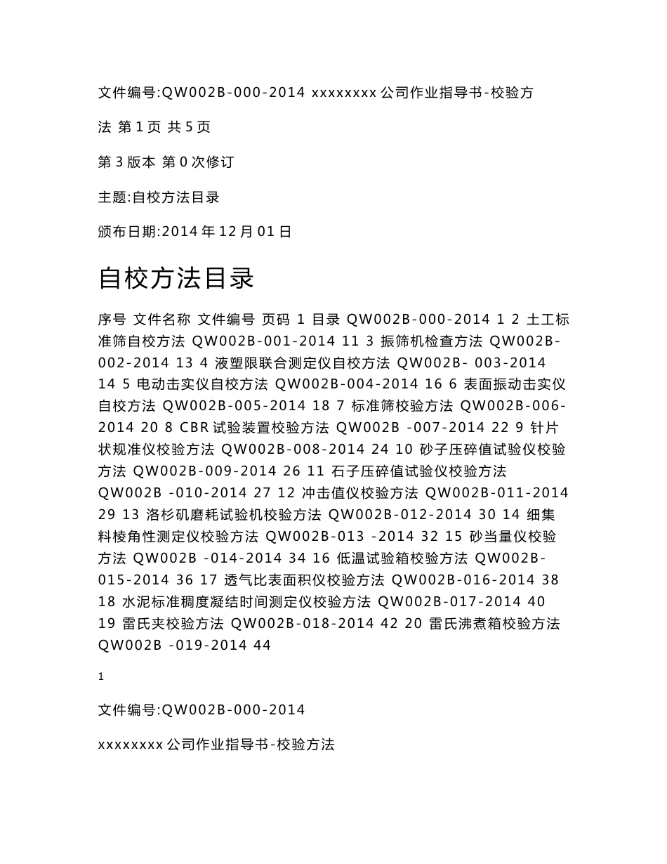 最新仪器设备2014年自校方法及记录表,共83个_第1页