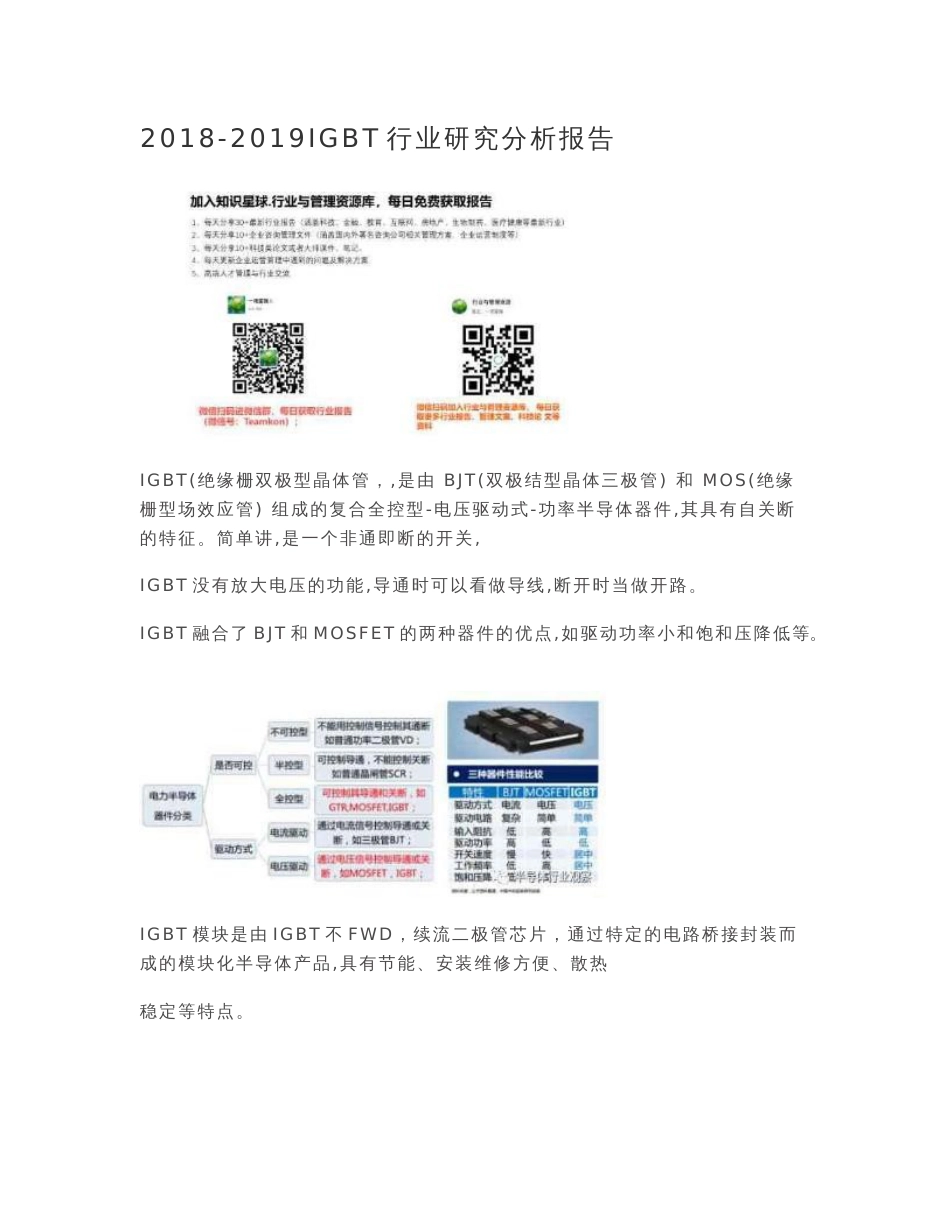 行业研究报告- 2018-2019  IGBT行业研究分析报告_第1页