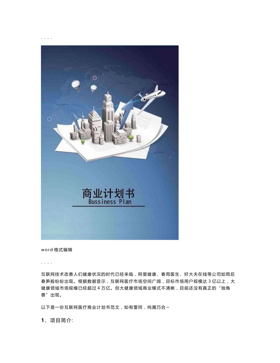 互联网医疗商业实施计划书范文_第1页