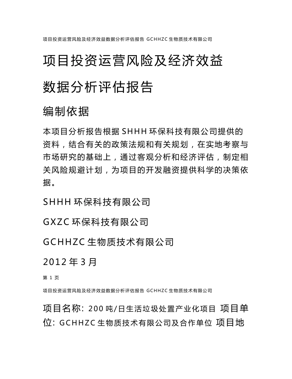 “LD”项目投资运营风险及经济效益数据分析评估报告_第1页