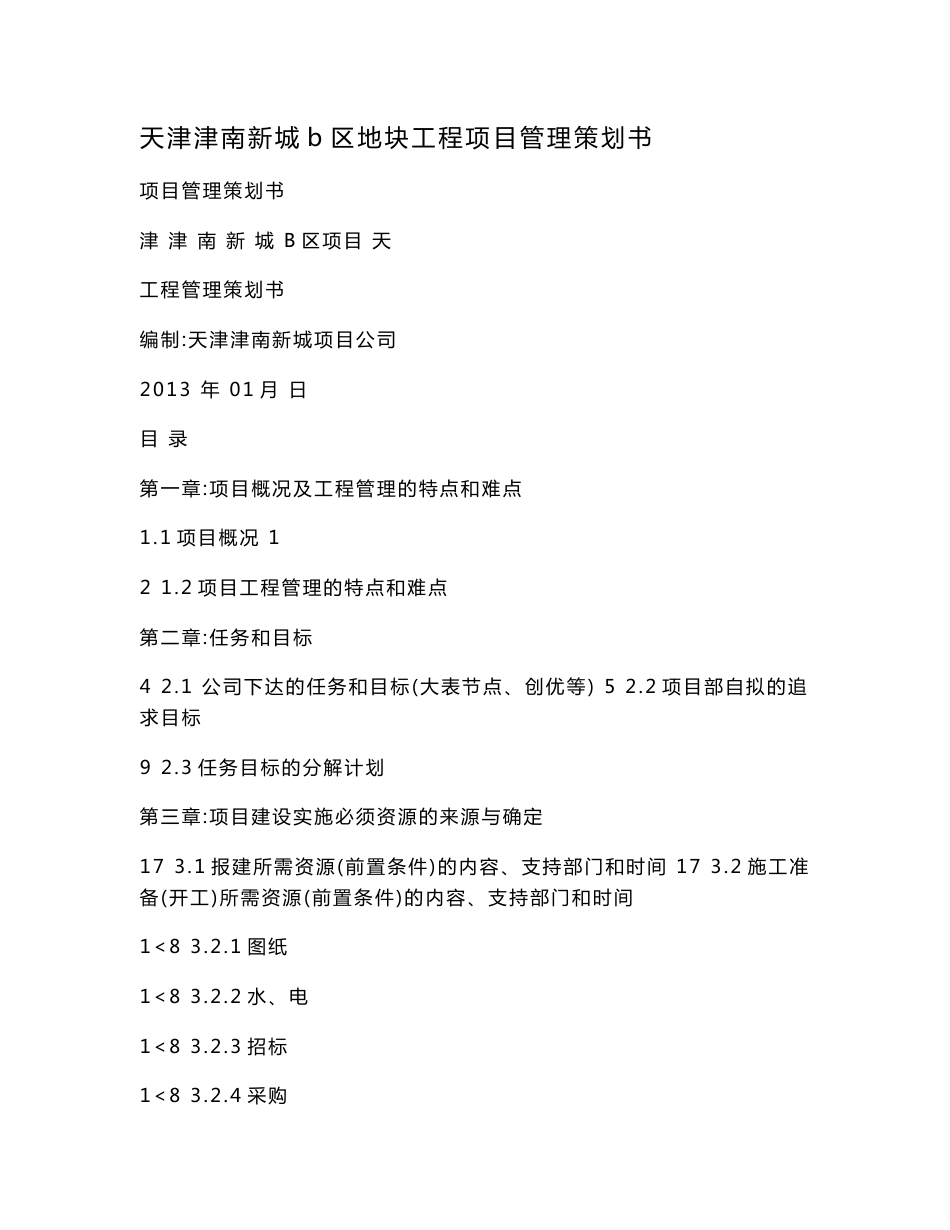 天津津南新城b区地块工程项目管理策划书_第1页