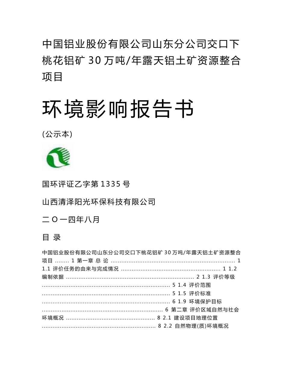 报告书 - 山东铝业公司 - 中国铝业山东分公司_第1页