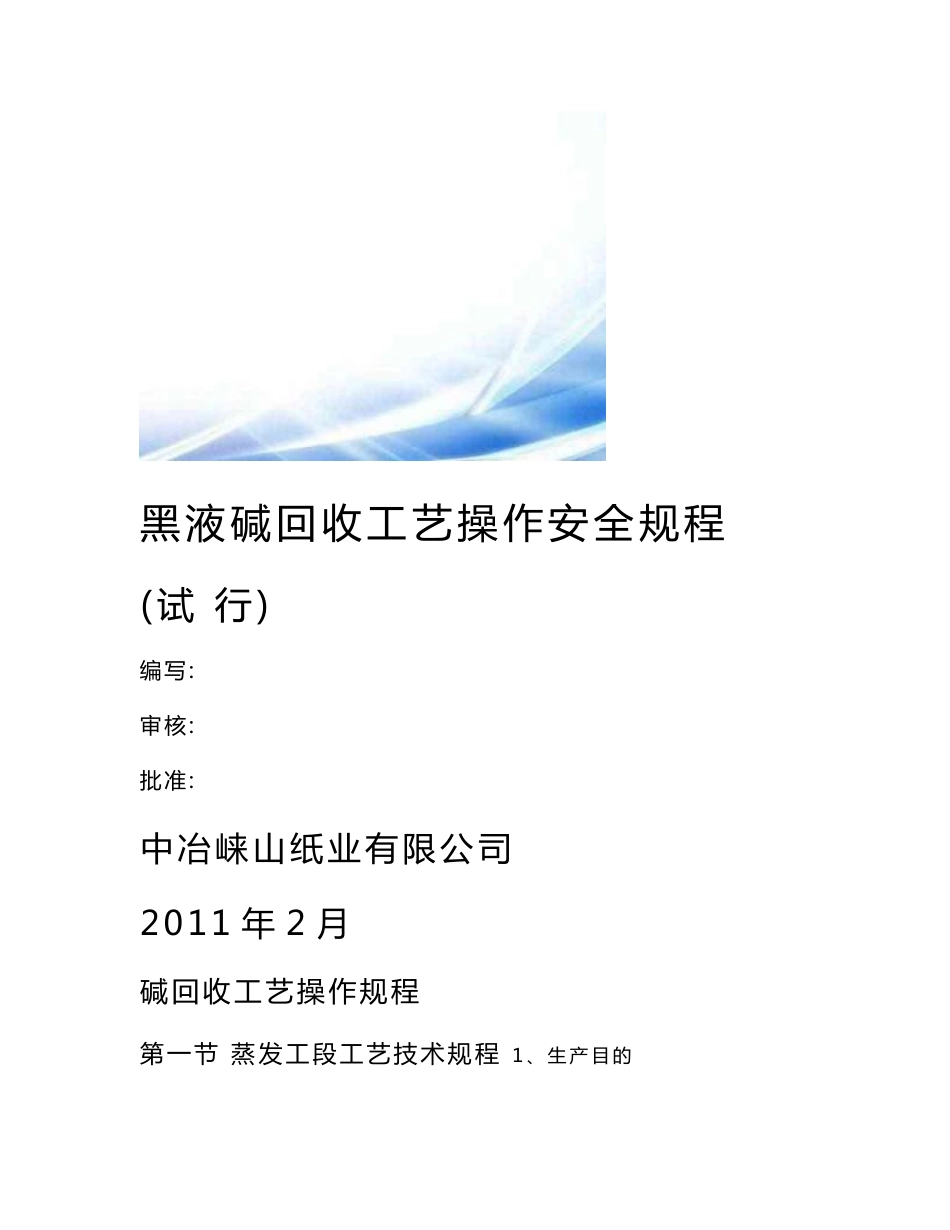 崃山纸业黑液碱回收工艺操作安全规程_第1页