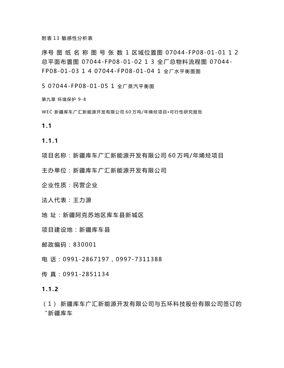 新疆库车广汇新能源开发有限公司60吨年烯烃可行性研究报告_第3页