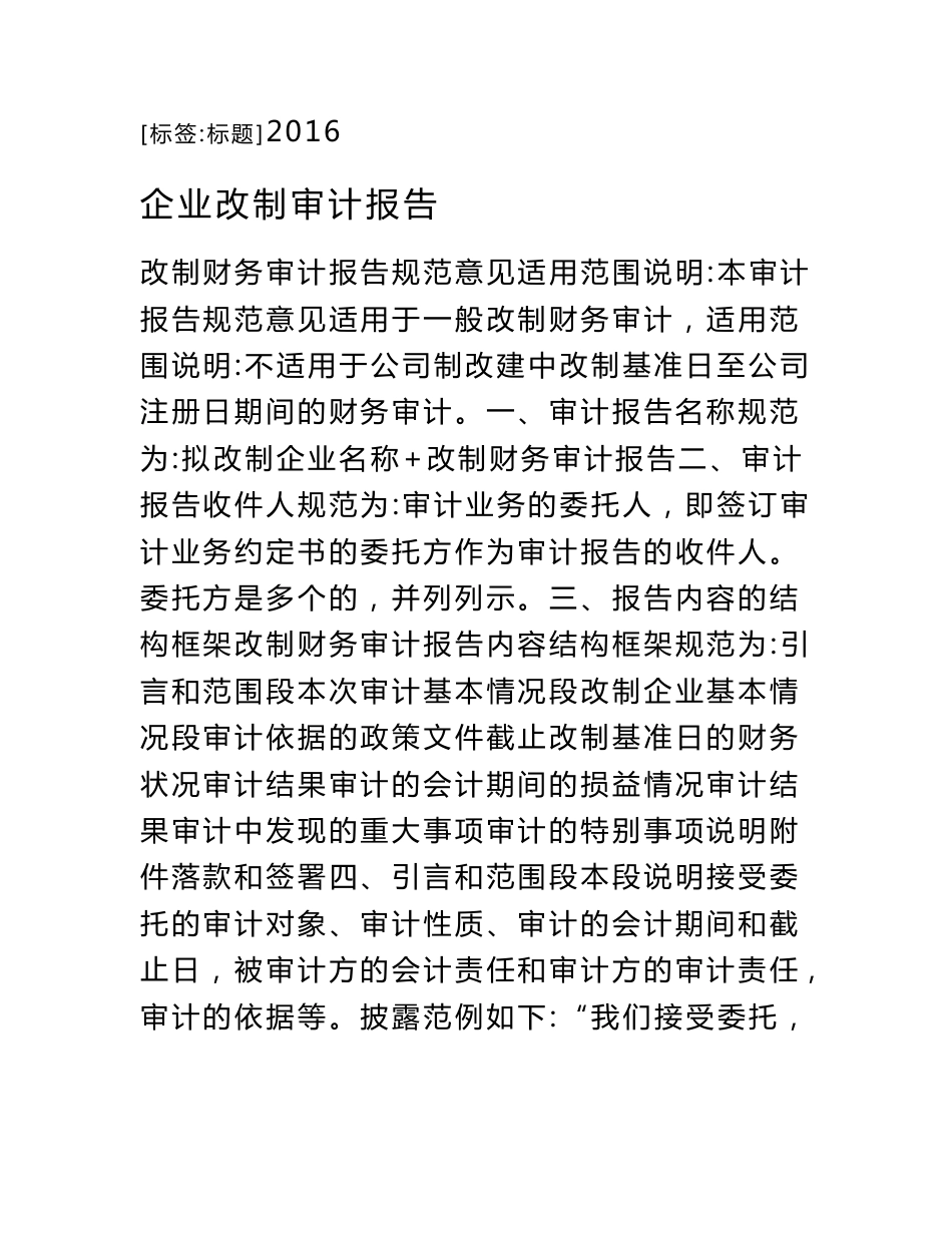 企业改制审计报告_第1页