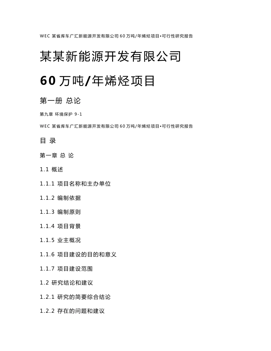 年产60万吨烯烃项目可行性研究报告代项目建议书_第1页