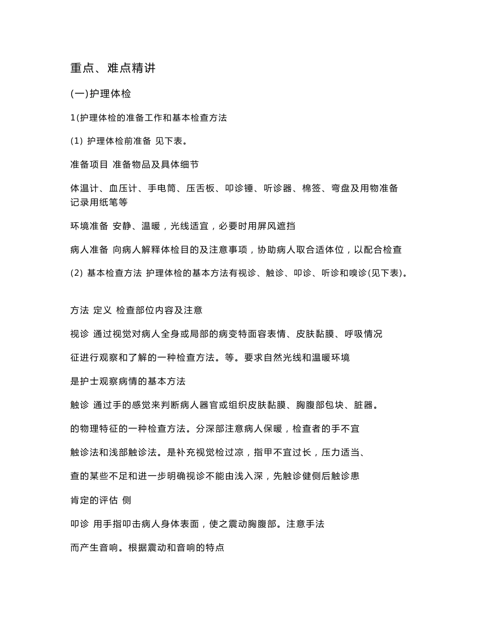 内科护理学 一、绪论 知识点提示 章节 要点 重点提示 科目 1.护理体检 ..._第2页