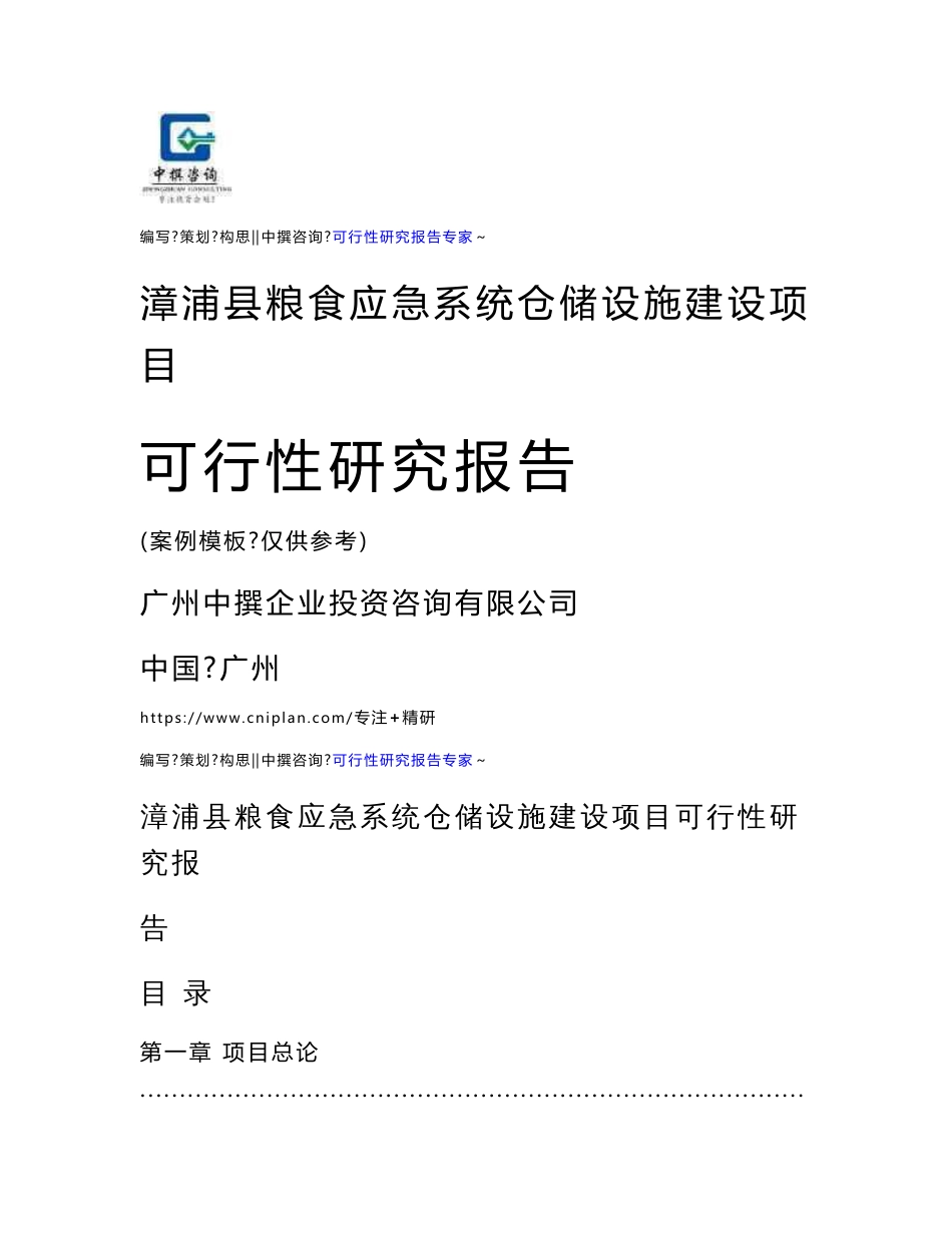范本模板-漳浦县粮食应急系统仓储设施建设项目可研报告_第1页