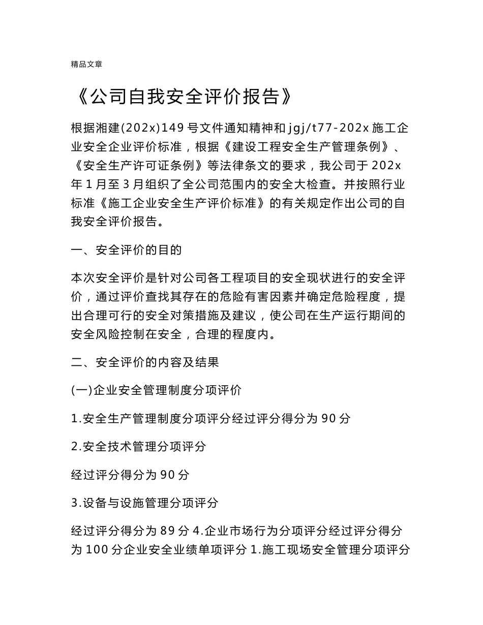 《公司自我安全评价报告》_第1页