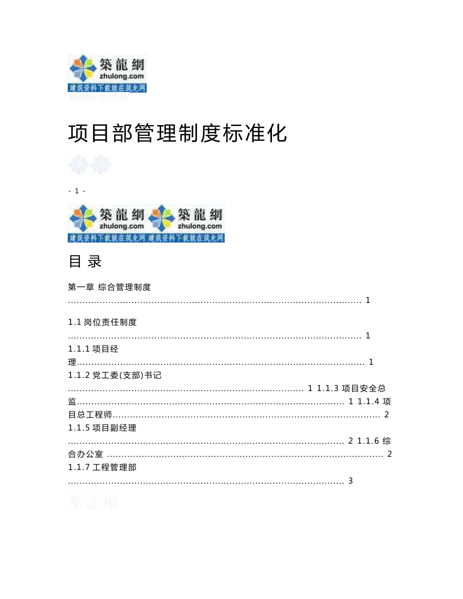 大型国企项目部管理制度标准化手册（313页内容全面）_第1页