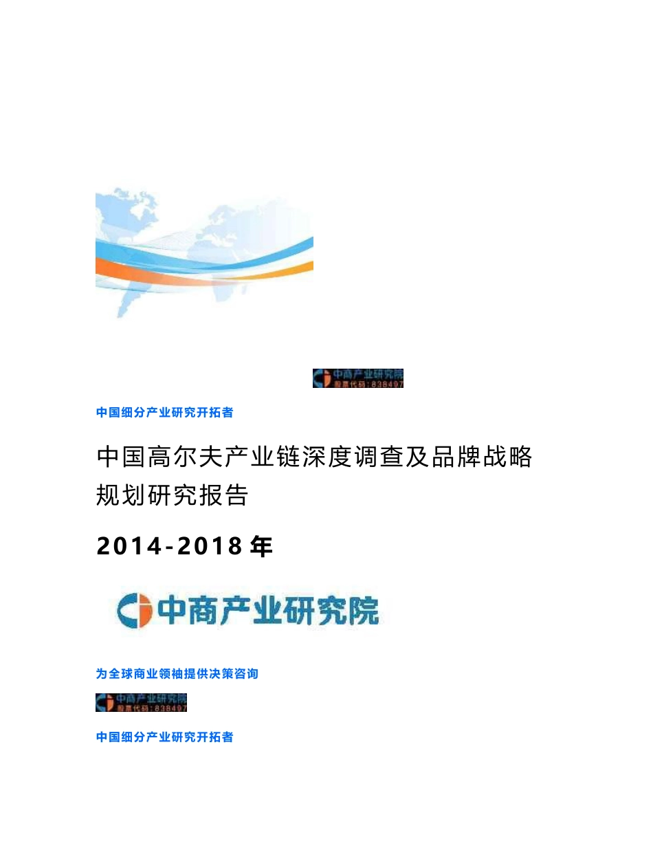 2014-2018年中国高尔夫产业链深度调查及品牌战略规划研究报告_第1页