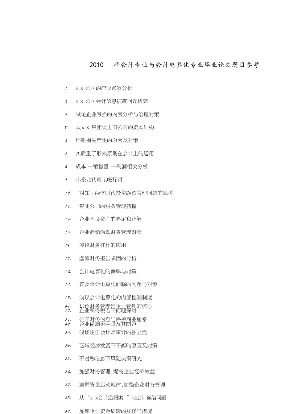 会计专业与会计电算化专业毕业论题参考[共15页]_第1页