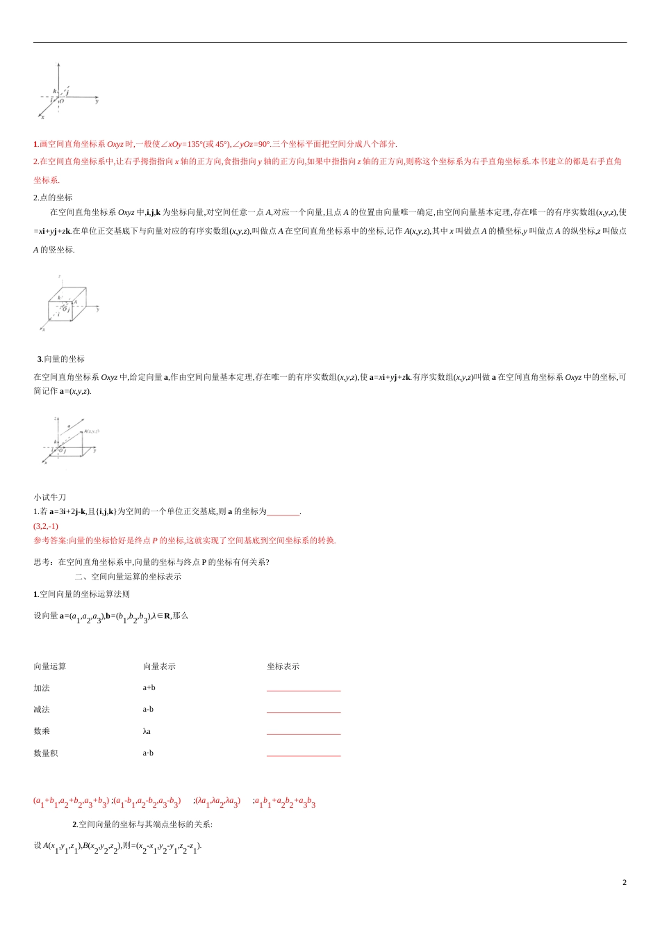 【新教材精创】1.3 空间向量及其运算的坐标表示（导学案和教学设计）-人教A版高中数学选择性必修第一册 _第2页