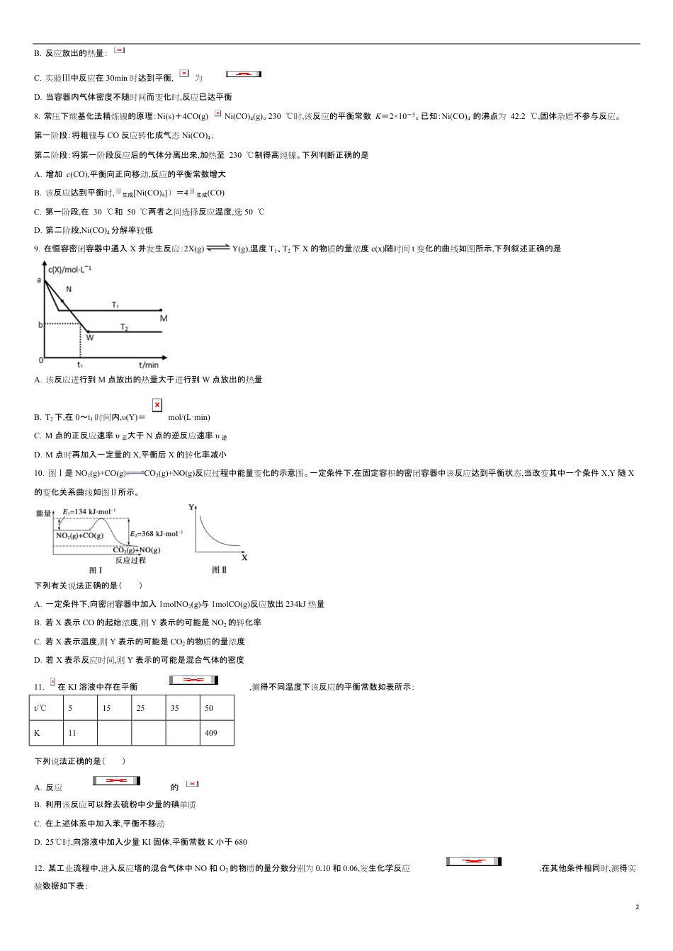 第二章 化学反应速率与化学平衡【过关测试提高卷】-2020-2021学年高二化学单元复习一遍过（人教版2019选择性必修一）（原卷版）_第2页