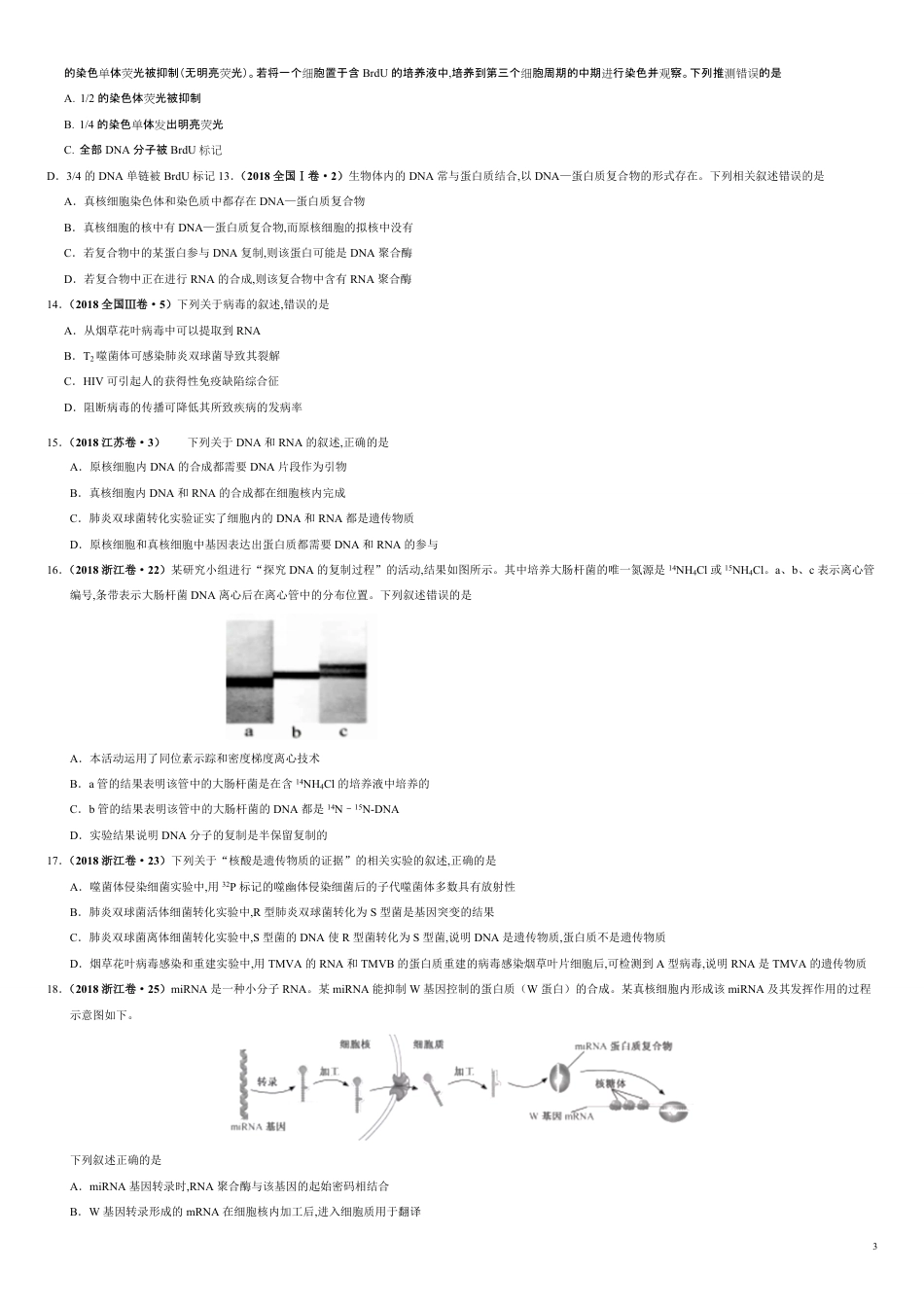 第五单元 遗传的分子基础 【真题训练】-2021年高考一轮生物单元复习一遍过（原卷版)_第3页