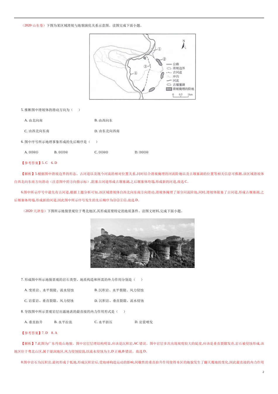 第二章 地表形态的塑造【真题训练】-2020年高二地理单元复习一遍过（新教材人教版选择性必修1）_第2页