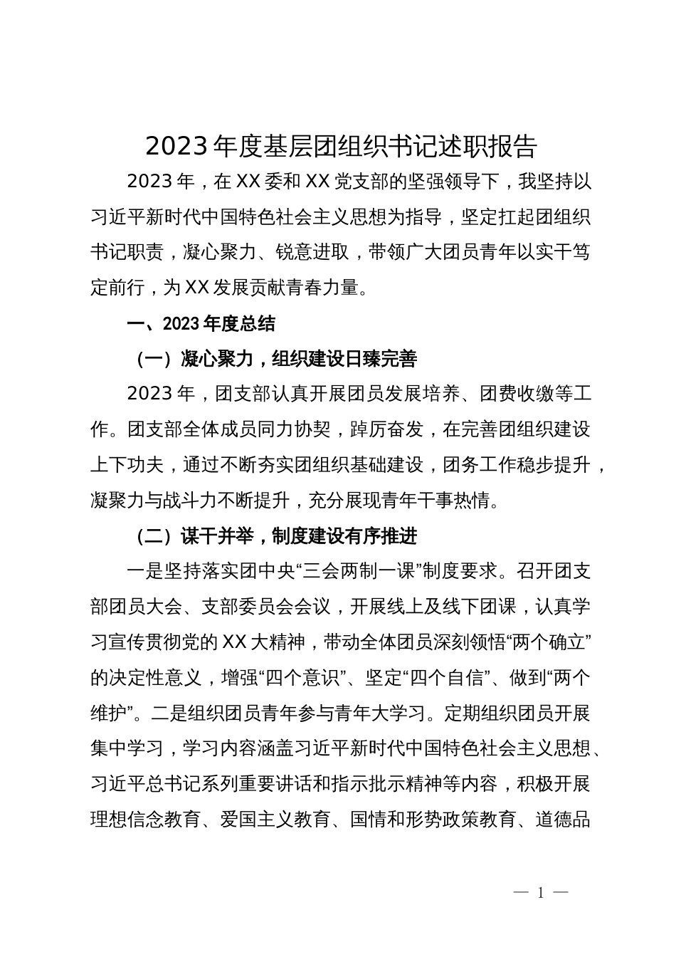 2023年度基层团组织书记述职报告_第1页