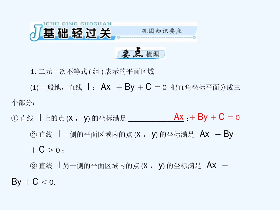 高考数学（文）新课堂一轮总复习（实用课件）：第六章 第4讲 简单的线性规划_第3页