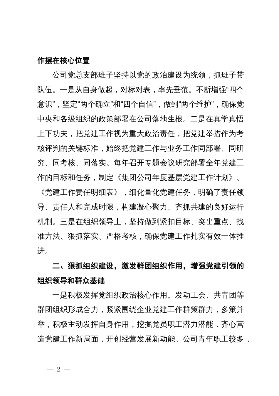 在公司党建工作座谈会上的发言材料_第2页