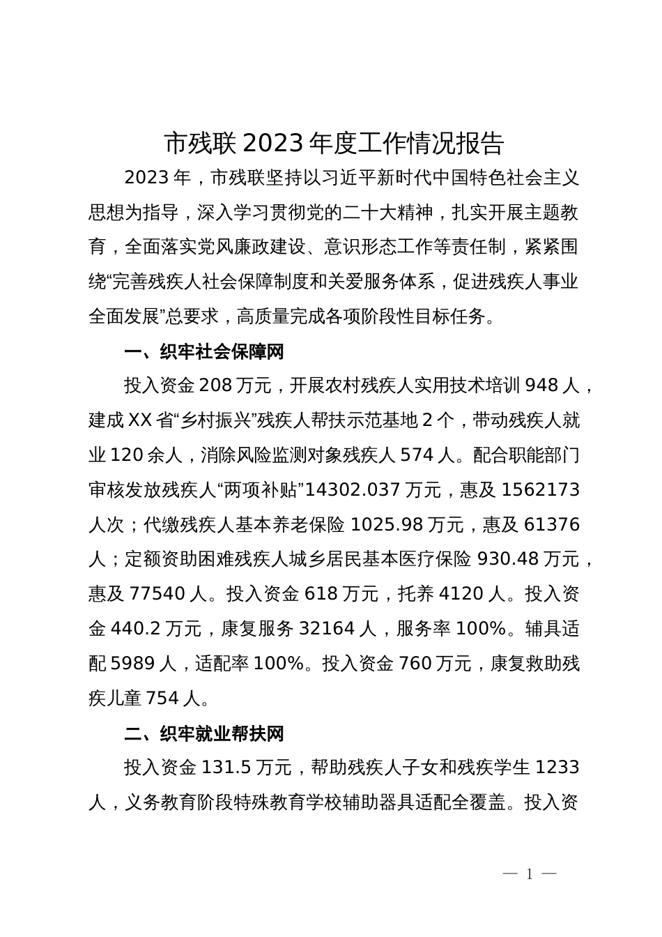 市残联2023年度工作情况报告_第1页