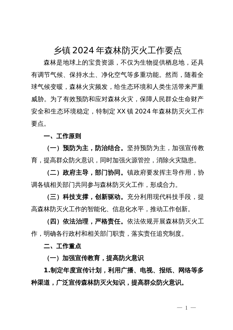 乡镇2024年森林防灭火工作要点_第1页