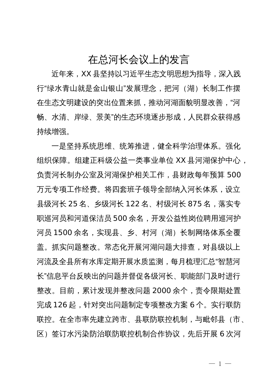 在总河长会议上的经验交流发言_第1页