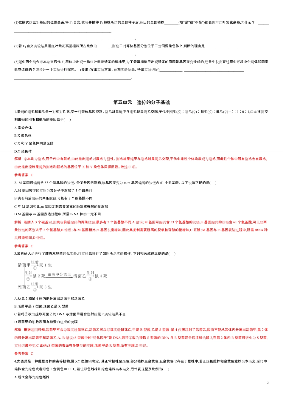第五单元 遗传的分子基础【过关测试】-2021年高考一轮生物单元复习一遍过（原卷版）附答案_第3页