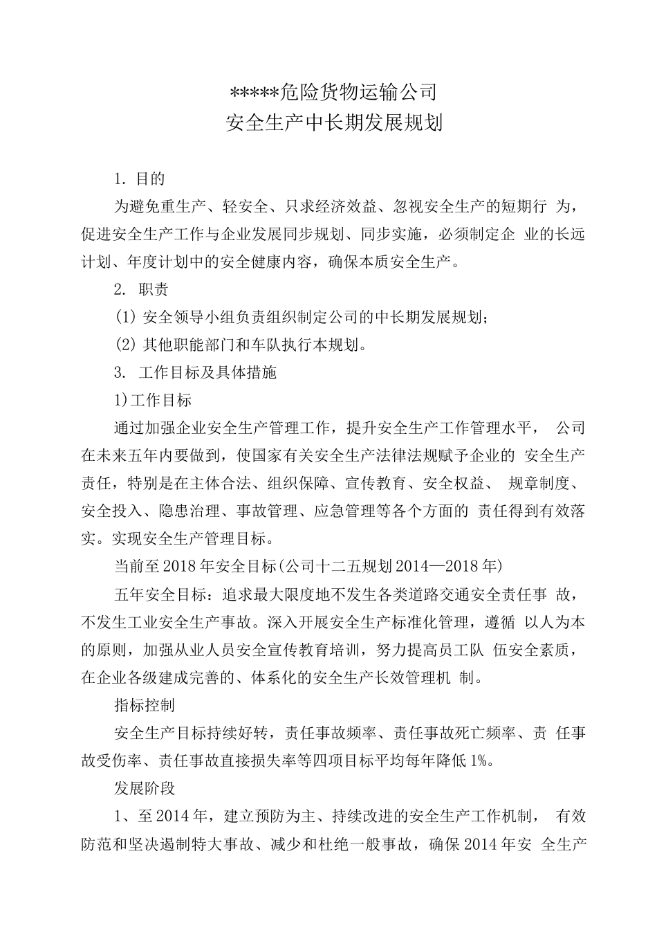 危险货物运输公司中长期规划 行业总结汇总报告_第1页