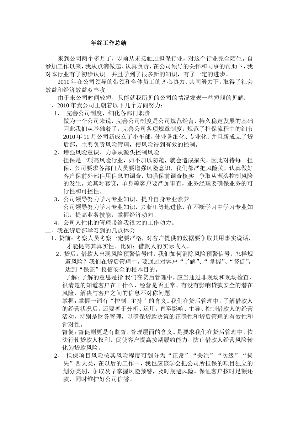 担保公司年终工作总结 行业总结汇总报告_第1页