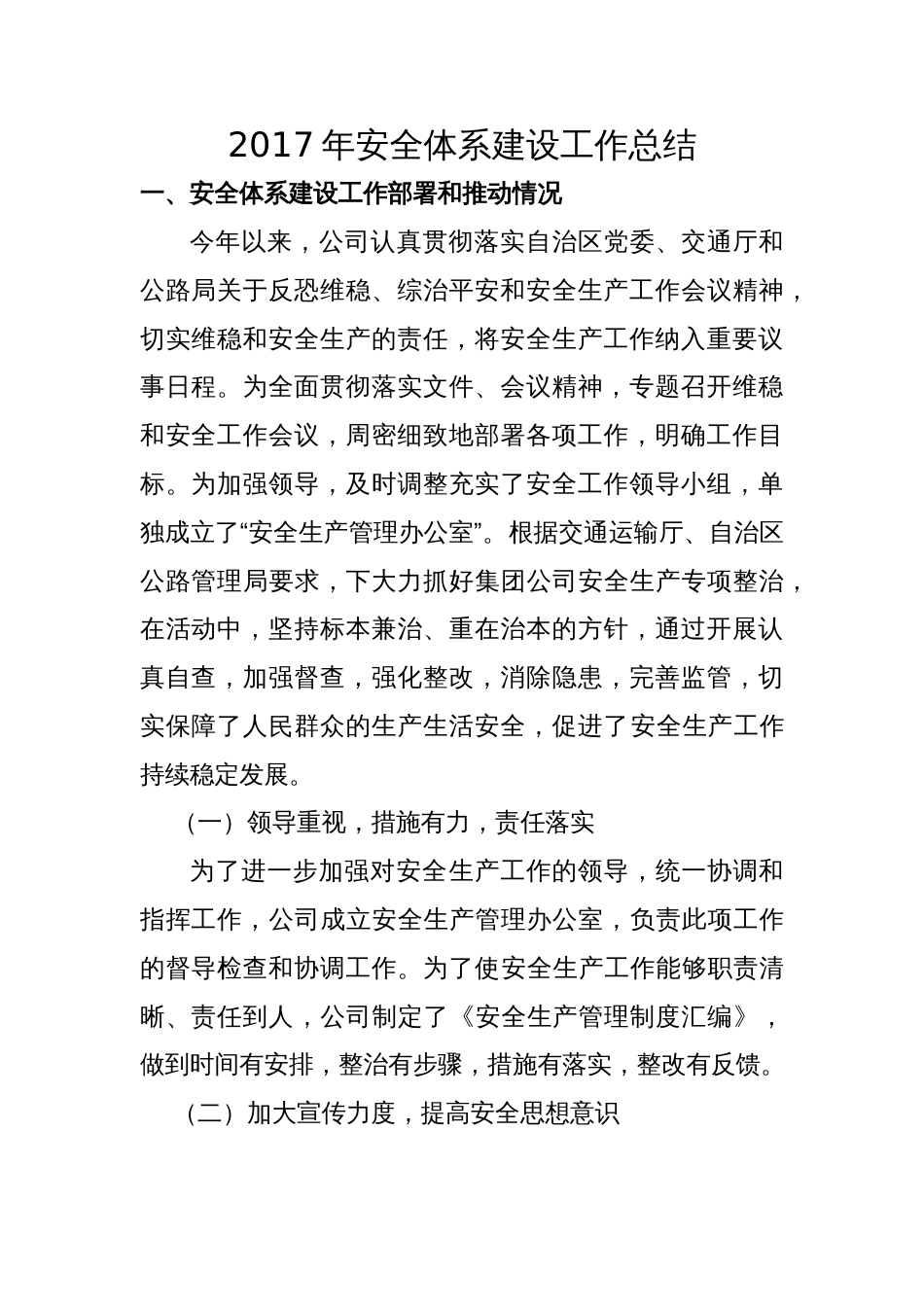 年企业安全体系建设工作总结 行业总结汇总报告_第1页