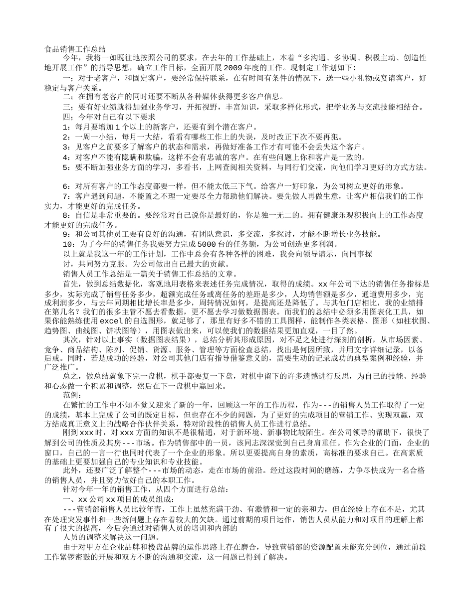食品销售员年终总结 行业总结汇总报告_第1页