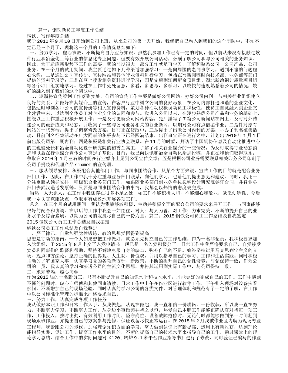 钢铁企业个人工作总结 行业总结汇总报告_第1页