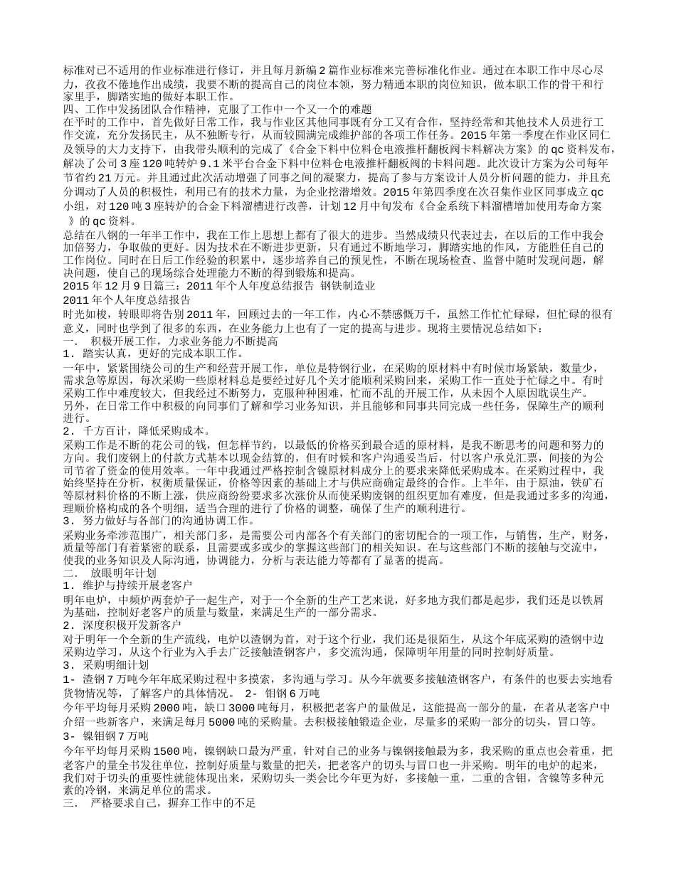 钢铁企业个人工作总结 行业总结汇总报告_第2页