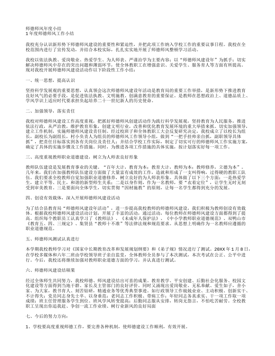 师德师风年度小结 行业总结汇总报告_第1页