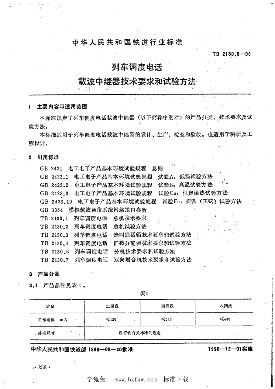 TB∕T 2130.5-1990 列车调度电话 载波中继器技术要求和试验方法_第1页