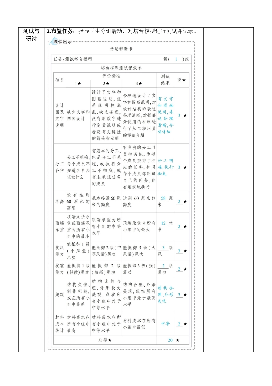 新教科版科学六年级下册第6课 测试塔台模型 教案_第3页