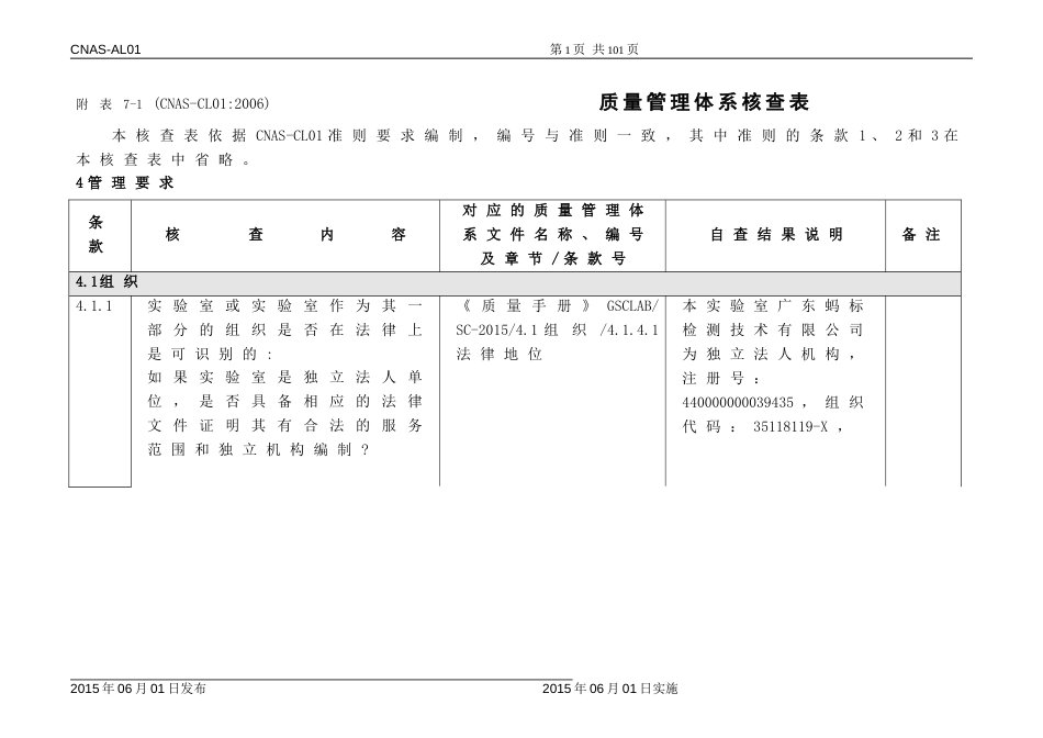 CNAS认可申请书及附表 AL01附表7-1_第1页