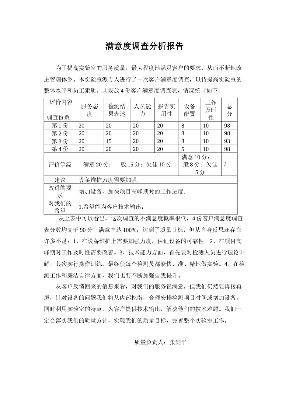 CNAS资料首次管审 满意度调查分析报告_第1页