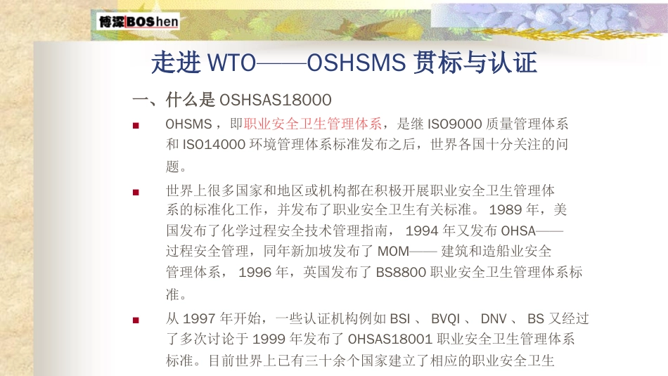 品质管理质量认证OHSAS18000标准介绍ppt18页_第1页