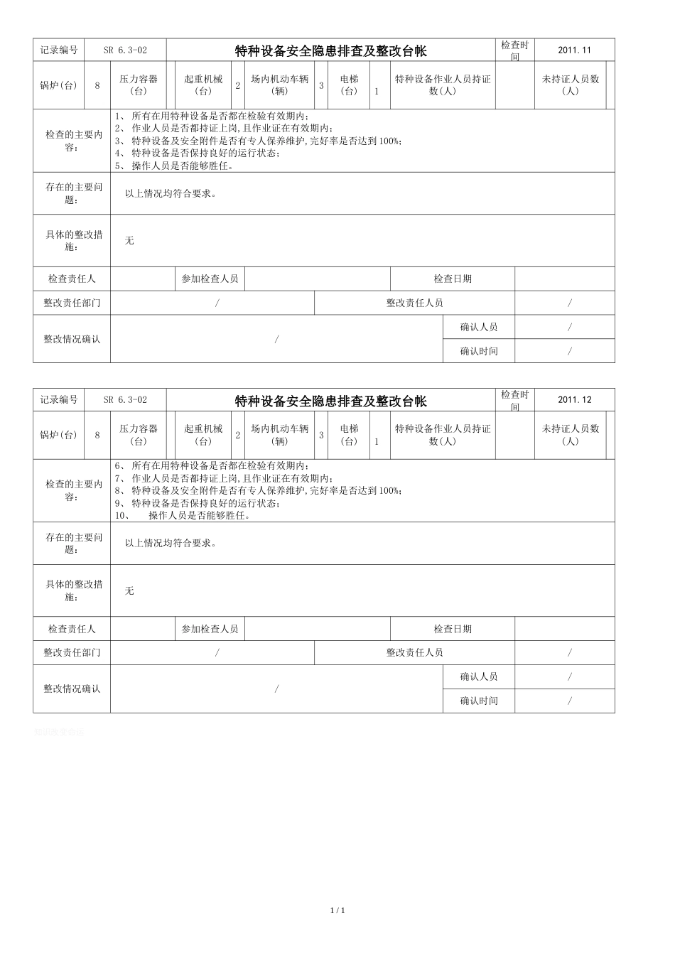 特种设备安全隐患排查及整改台帐_第1页