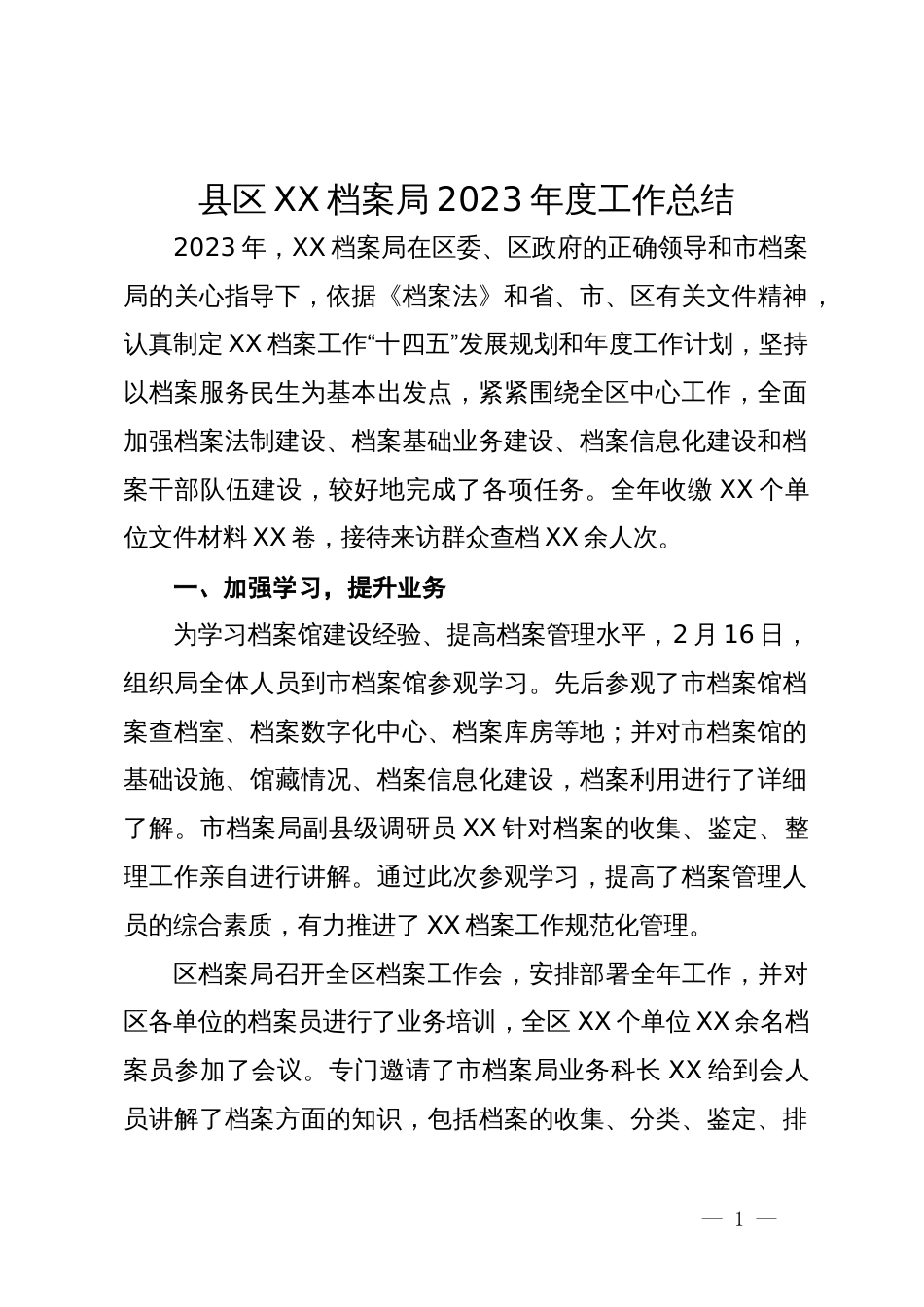 县区档案局2023年度工作总结_第1页