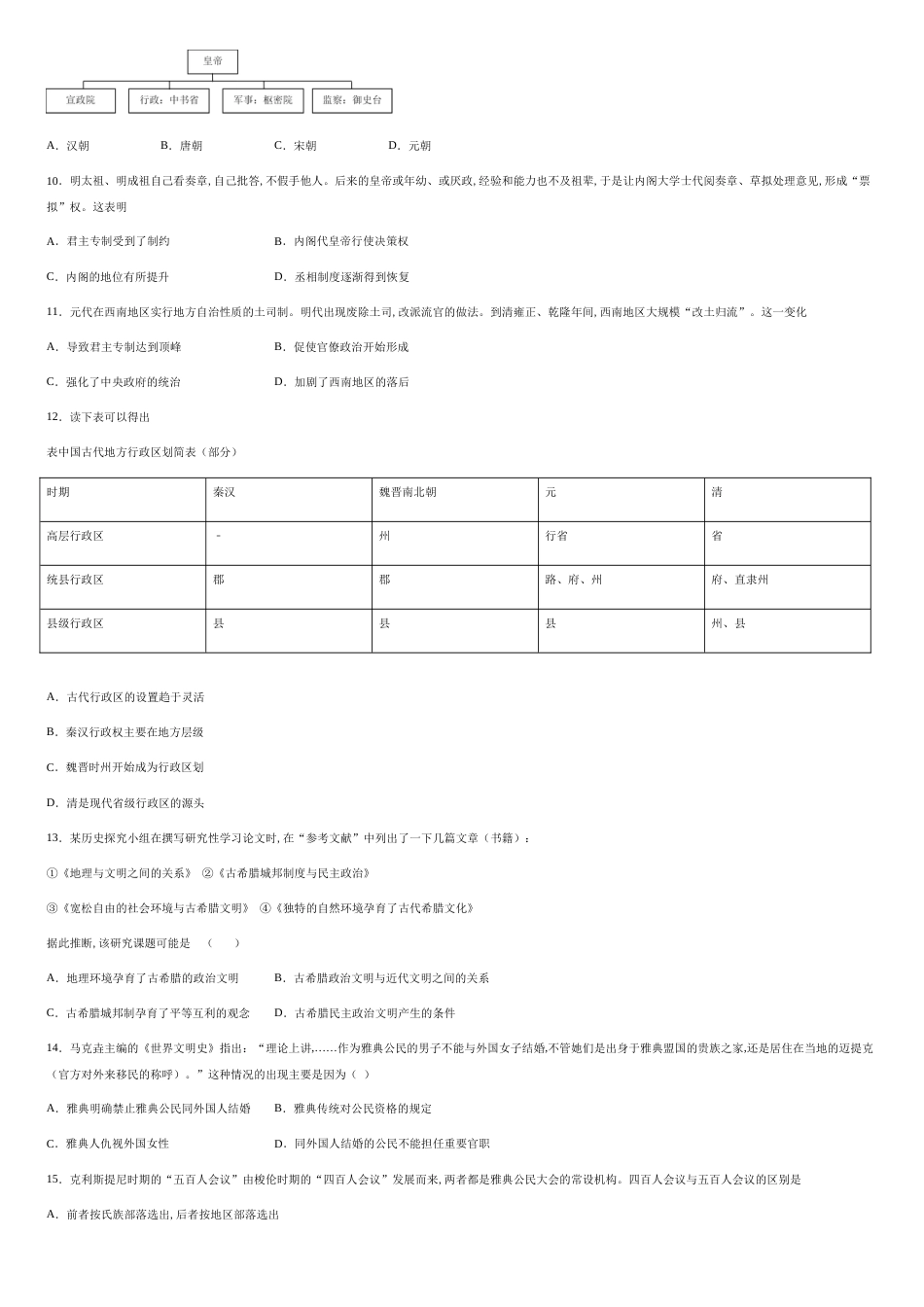 四川省宜宾市蕨溪中学2020-2021学年高一上学期期中考试历史试题-a625080ffdf44604acf7ec53454f11d1_第2页